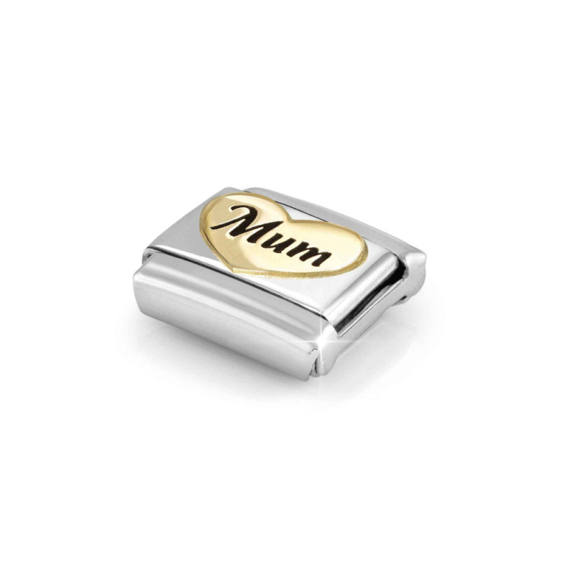 Element link do bransoletki Nomination Serce z napisem Mum 030285 80 stal i złoto 18 karat