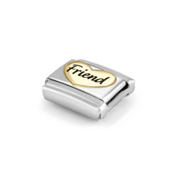 Element link do bransoletki Nomination serce z napisem Friend 030285 84 stal i złoto 18 karat