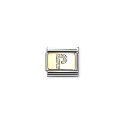 Element link do bransoletki Nomination literka P brokat 030291 16 stal i złoto 18 karat