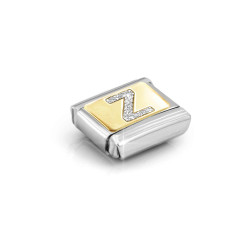 Element link do bransoletki literka Z brokat 030291 26 stal ze złotem 18 karat