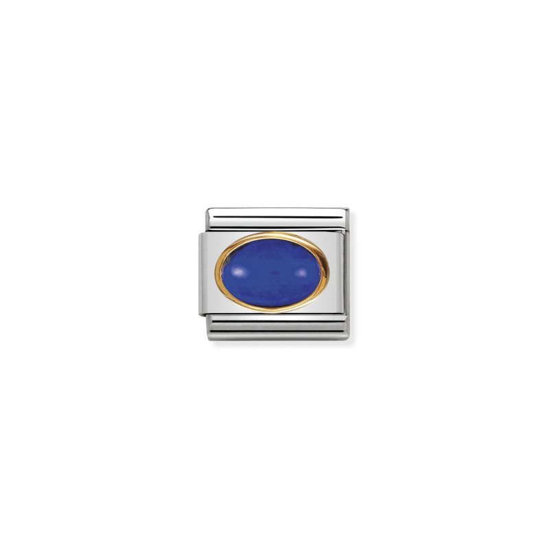 Element Link do bransoletki NOMINATION Composable Lapis Lazuli owal kaboszon 030502 09 stal i złoto 18 karat