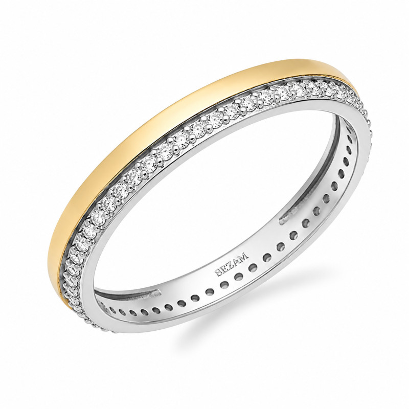 Pierścionek srebrny rings ze złotą blaszką 375, srebro próby 925