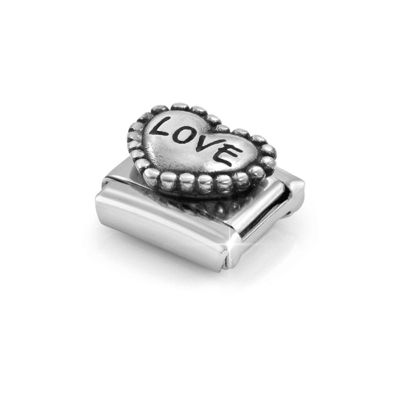 Element link do bransoletki Nomination Serce wypukłe napis Love 330101 88 stal i srebro 925