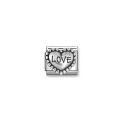 Element link do bransoletki Nomination Serce wypukłe napis Love 330101 88 stal i srebro 925