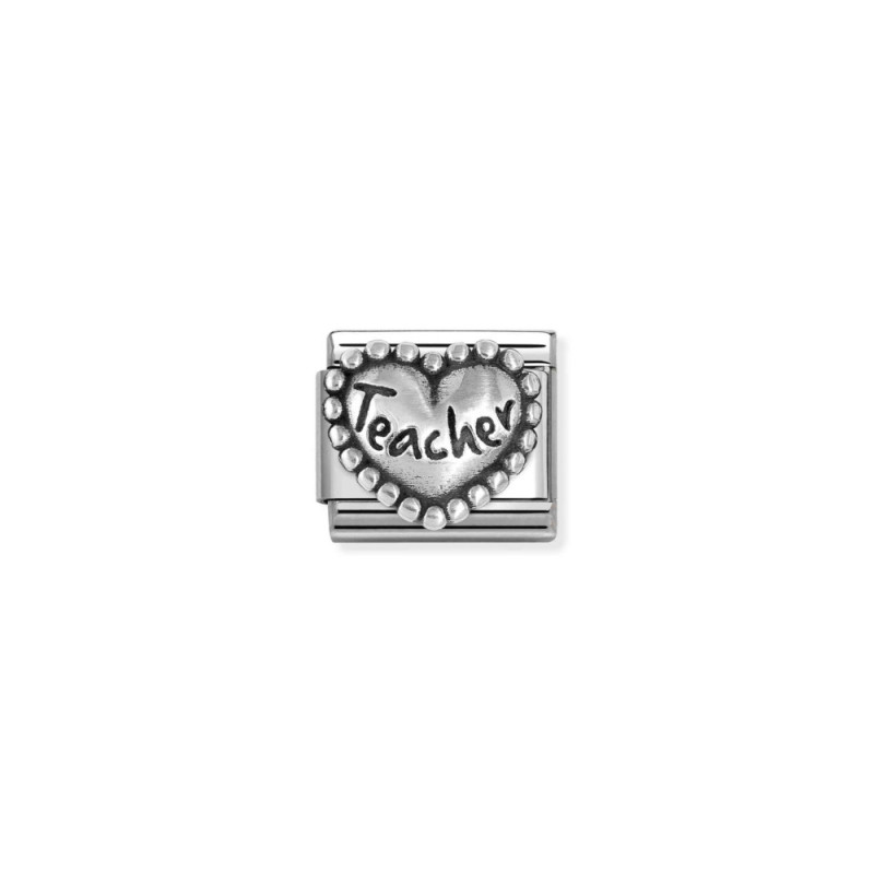 Element link do bransoletki Nomination Serce z napisem teacher 330101 89 stal i srebro 925