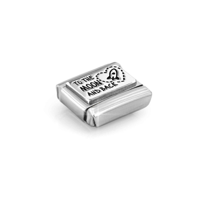 Element link do bransoletki Nomination napis Moon and back 330111 39 stal i srebro 925