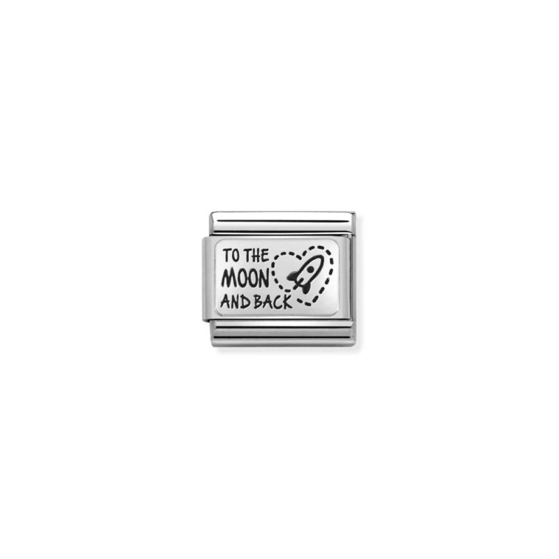 Element link do bransoletki Nomination napis Moon and back 330111 39 stal i srebro 925
