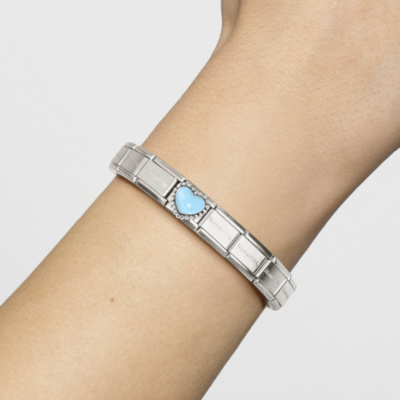 Element link do bransoletki Nomination Niebieskie serce emalia 330204 34 stal i srebro 925