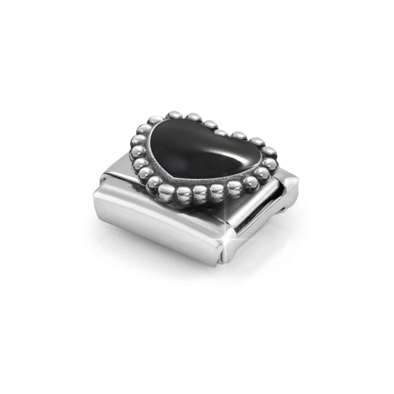 Element link do bransoletki Nomination Czarne serce emalia 330204 38 stal i srebro 925