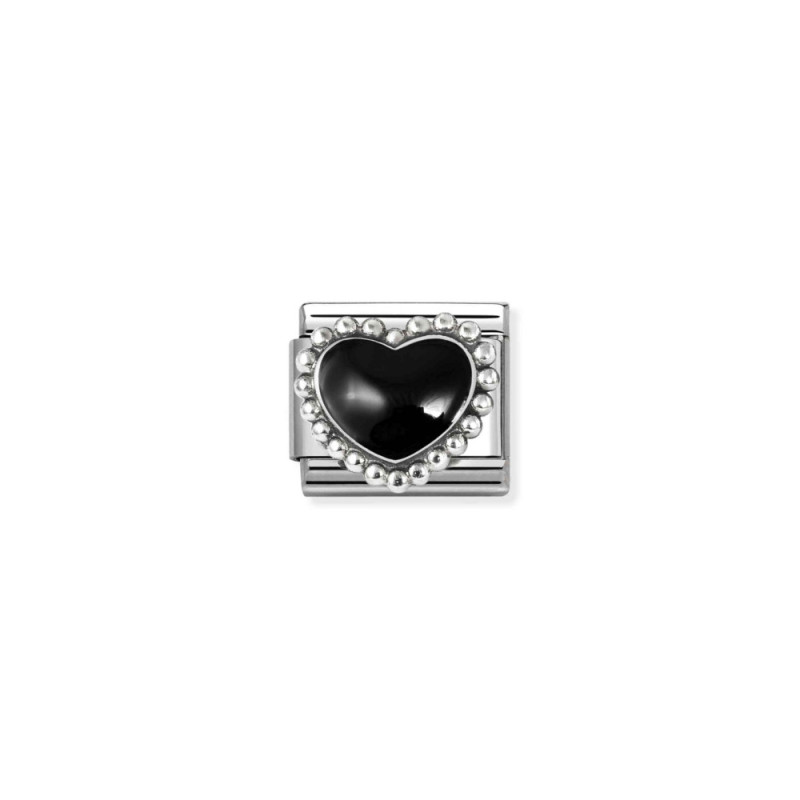 Element link do bransoletki Nomination Czarne serce emalia 330204 38 stal i srebro 925