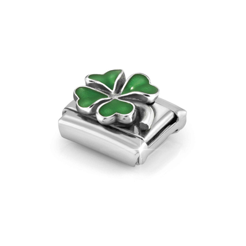 Element link do bransoletki Nomination Koniczyna 3D zielona 330204 42 stal i srebro 925