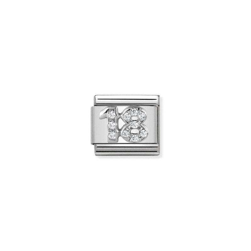 Element link do bransoletki Nomination cyfra 18 z cyrkoniami 330304 18 stal i srebro 925