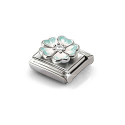 Element link do bransoletki Nomination kwiat emalia zielona 330321 18 stal i srebro 925