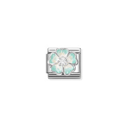Element link do bransoletki Nomination kwiat emalia zielona 330321 18 stal i srebro 925