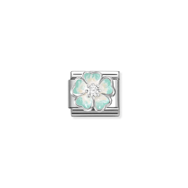 Element link do bransoletki Nomination kwiat emalia zielona 330321 18 stal i srebro 925