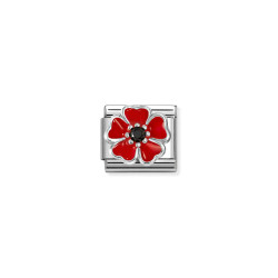 Element link do bransoletki Nomination Kwiat emalia czerwona 330321 19 stal i srebro 925