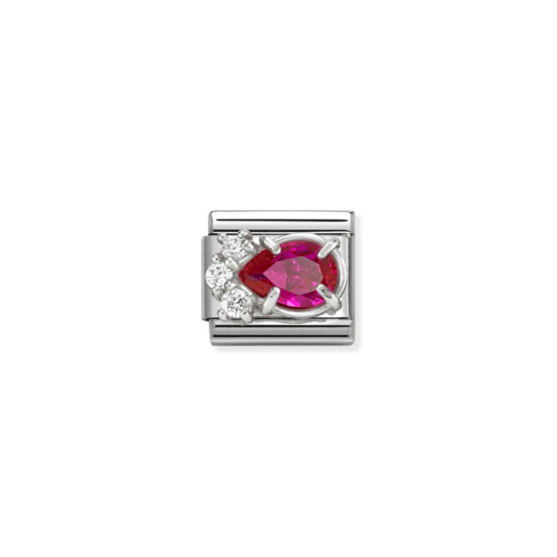 Element link do bransoletki Nomination Cyrkonia kropla czerwona 330329 02 stal i srebro 925