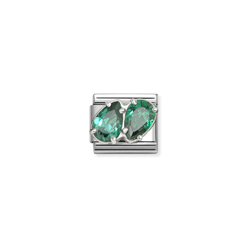 Element link do bransoletki Nomination Cyrkonia zielona 330329 12 stal i srebro 925