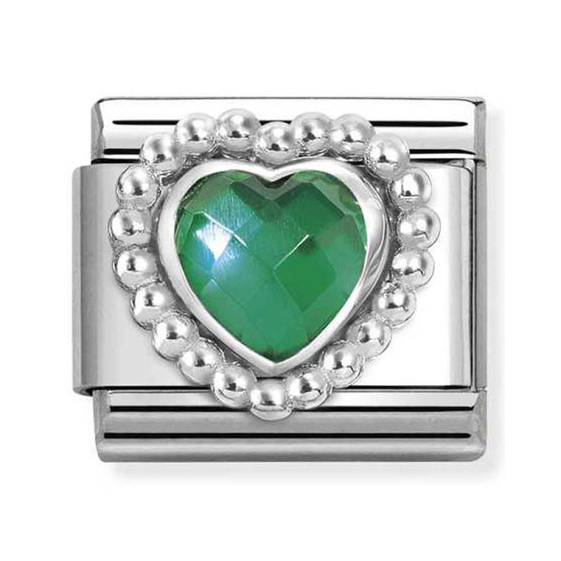 Element link do bransoletki Nomination Cyrkonia Serce zielone 330605 004 stal i srebro 925
