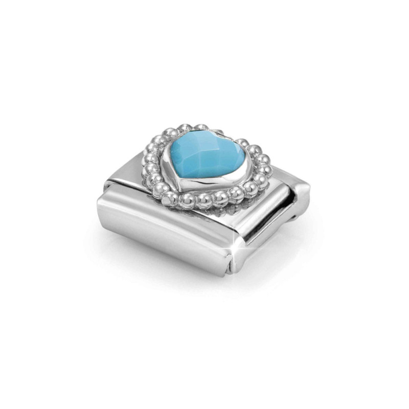 Element link do bransoletki Nomination serce w kolorze turkusowym 330605 039 stal i srebro 925