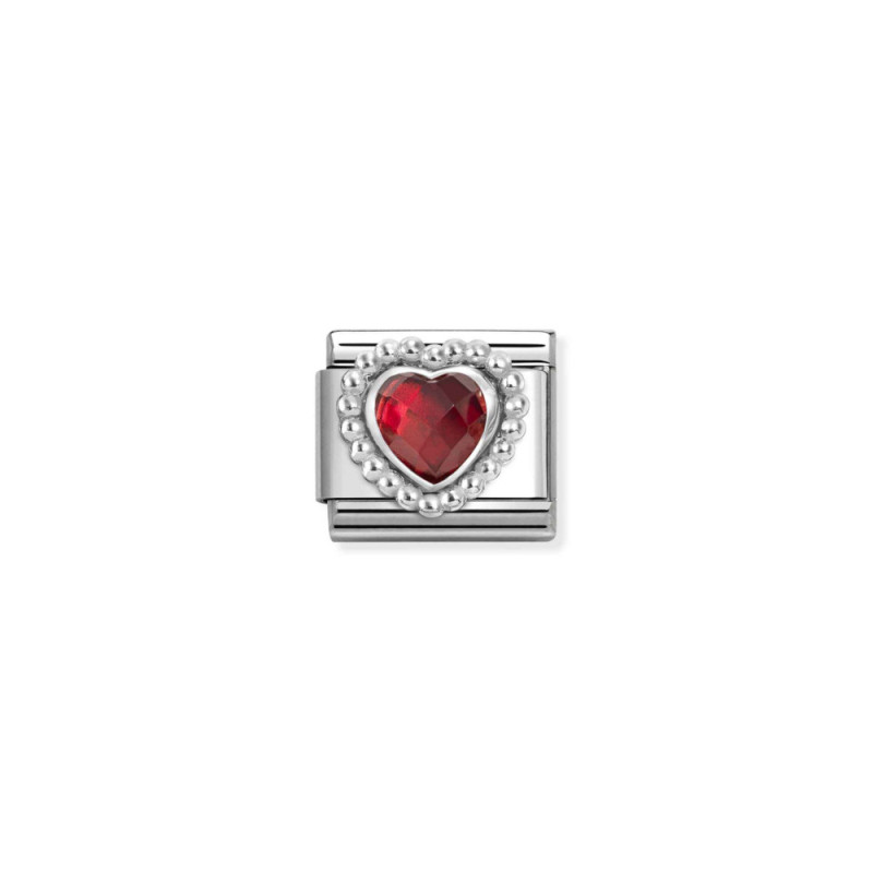 Element link do bransoletki Nomination Czerwone serce fasetowane 330606 005 stal i srebro 925