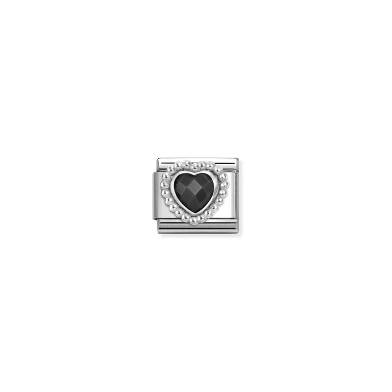 Element link do bransoletki Nomination Serce cyrkonia czarna fasetowana 330606 011 stal i srebro 925