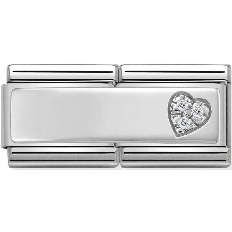 Element link do bransoletki Nomination Płytka serduszko z cyrkoniami 330731 09 stal i srebro 925