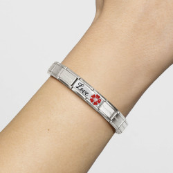 Element link do bransoletki Nomination DOUBLE napis Love z kwiatem 330734 14 stal i srebro 925