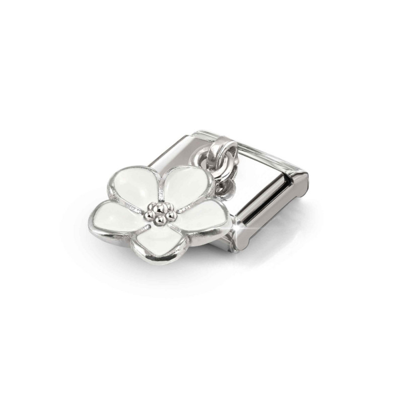 Element link do bransoletki Nomination CHARMS Kwiat emalia biała 331805 22 stal i srebro 925