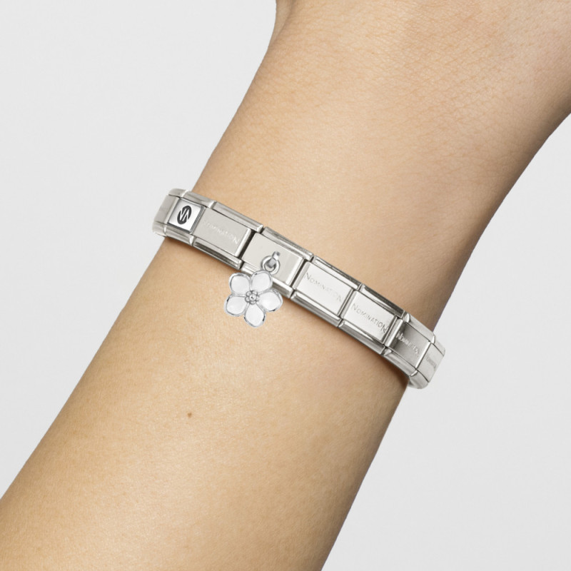 Element link do bransoletki Nomination CHARMS Kwiat emalia biała 331805 22 stal i srebro 925