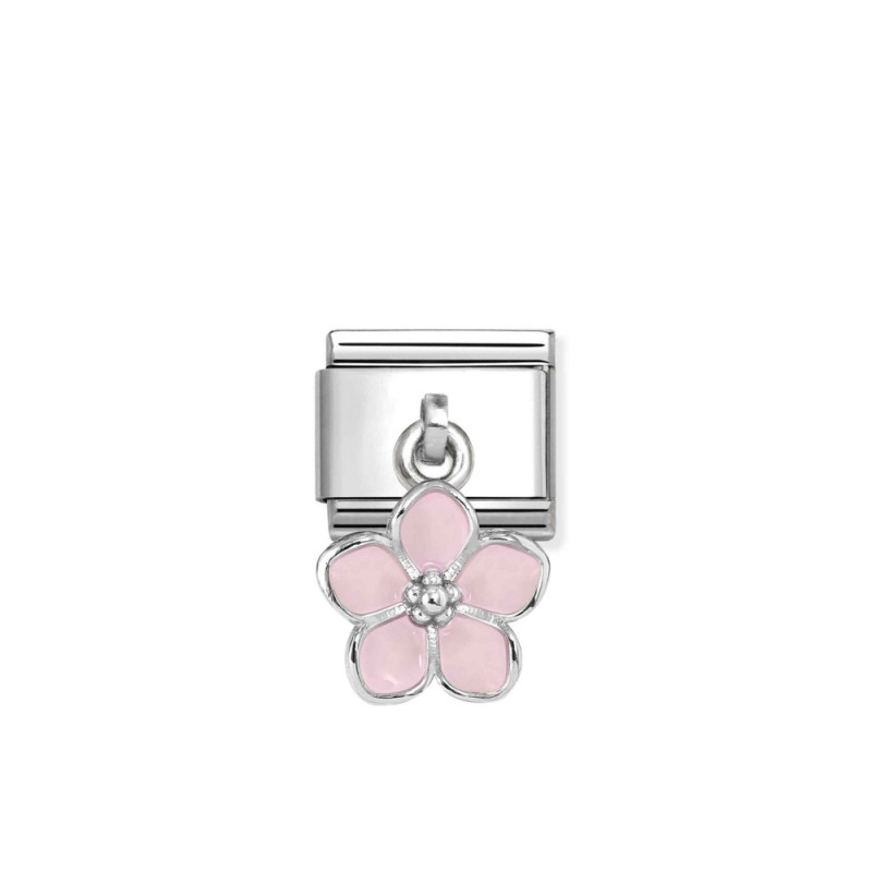 Element link do bransoletki Nomination CHARMS kwiat różowa emalia 331805 23 stal i srebro 925