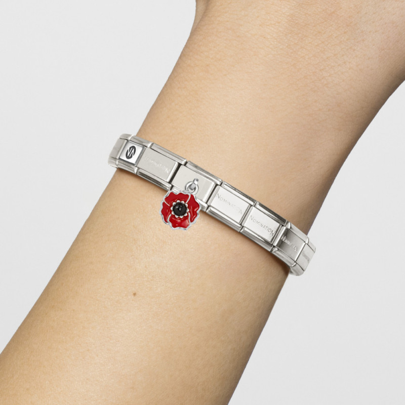 Element link do bransoletki Nomination CHARMS Kwiat emalia czerwona 331805 24 stal i srebro 925