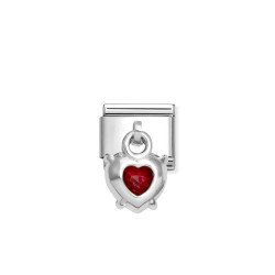 Element link do bransoletki Nomination CHARMS Serce wiszące czerwona cyrkonia 331812 13 stal i srebro 925