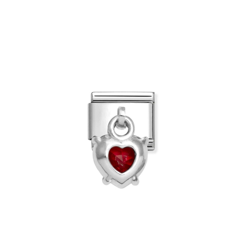 Element link do bransoletki Nomination CHARMS Serce wiszące czerwona cyrkonia 331812 13 stal i srebro 925