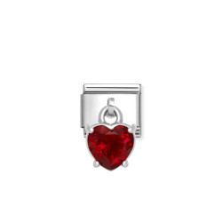 Element link do bransoletki Nomination CHARMS Serce wiszące czerwona cyrkonia 331812 13 stal i srebro 925