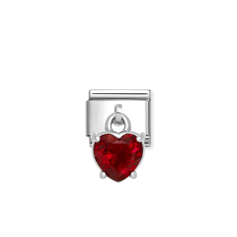 Element link do bransoletki Nomination CHARMS Serce wiszące czerwona cyrkonia 331812 13 stal i srebro 925