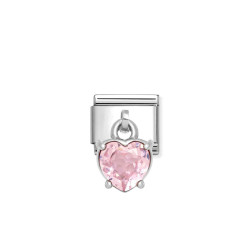 Element link do bransoletki Nomination CHARMS Serce cyrkonia różowa 331812 14 stal i srebro 925