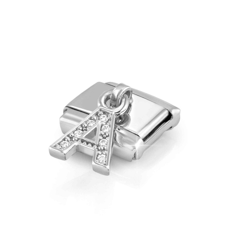 Element link do bransoletki Nomination CHARMS Literka A z cyrkoniami 331818 01 stal i srebro 925