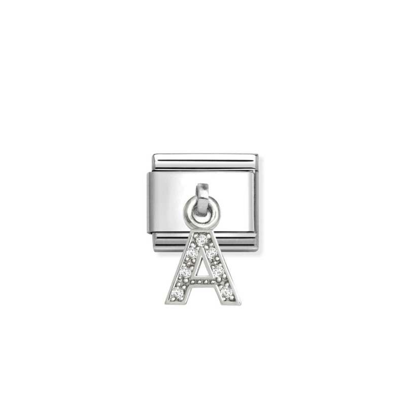 Element link do bransoletki Nomination CHARMS Literka A z cyrkoniami 331818 01 stal i srebro 925
