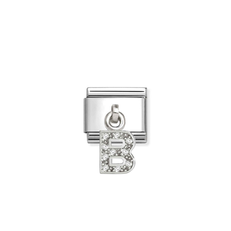 Element link do bransoletki Nomination CHARMS Literka B z cyrkoniami 331818 02 stal i srebro 925