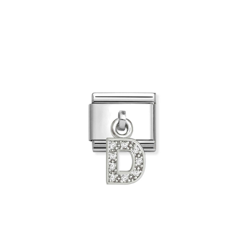 Element link do bransoletki Nomination CHARMS Literka D z cyrkoniami 331818 04 stal i srebro 925