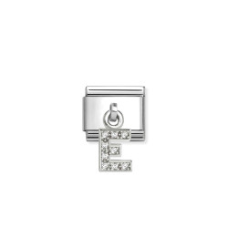 Element link do bransoletki Nomination CHARMS Literka E z cyrkoniami 331818 05 stal i srebro 925