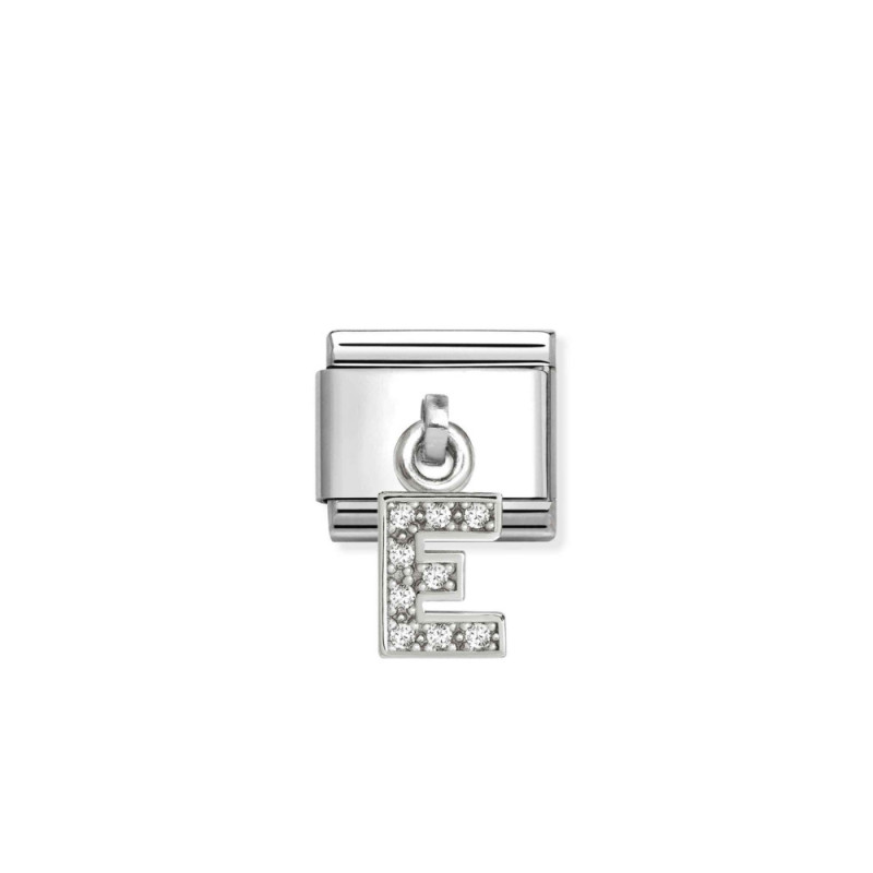 Element link do bransoletki Nomination CHARMS Literka E z cyrkoniami 331818 05 stal i srebro 925