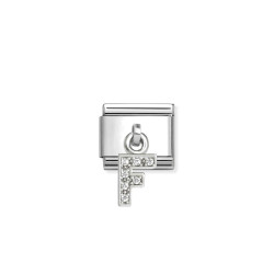 Element link do bransoletki Nomination CHARMS Literka F z cyrkoniami 331818 06 stal i srebro 925
