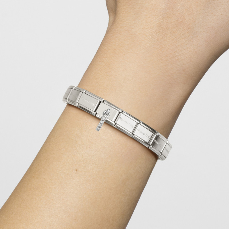 Element link do bransoletki Nomination CHARMS Literka I z cyrkoniami 331818 09 stal i srebro 925