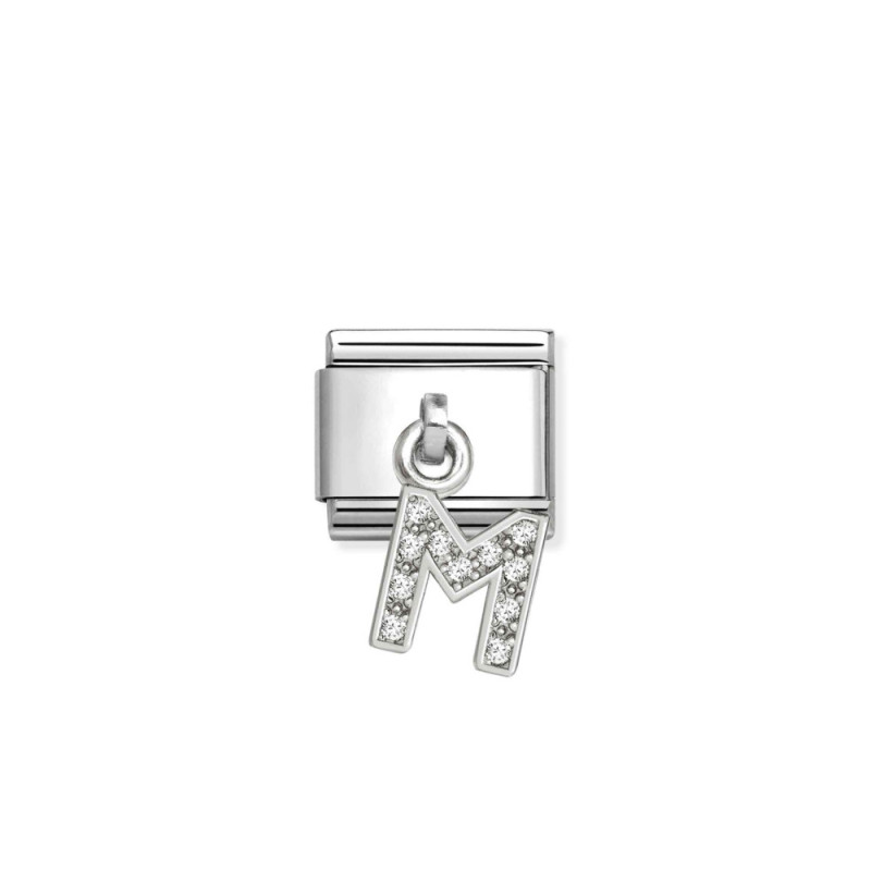 Element link do bransoletki Nomination CHARMS Literka M z cyrkoniami 331818 13 stal i srebro 925