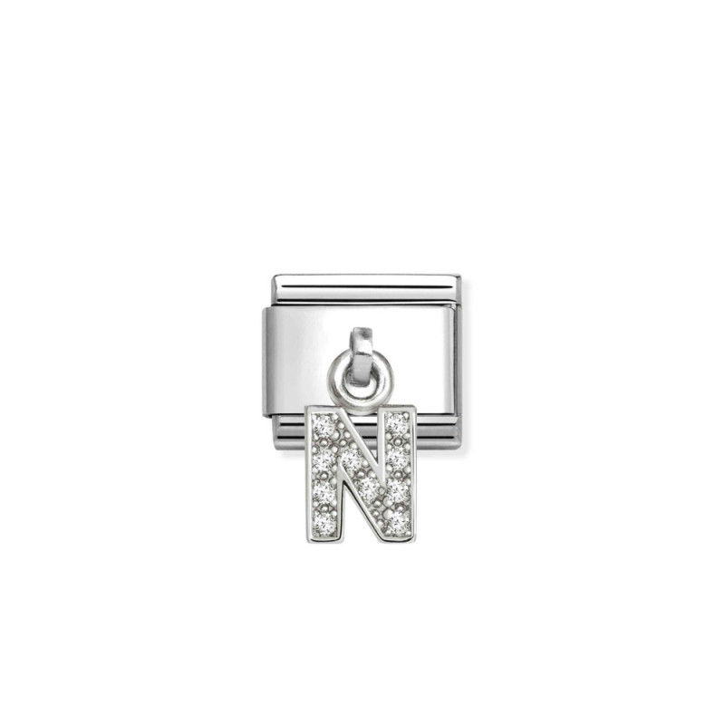 Element link do bransoletki Nomination CHARMS Literka N z cyrkoniami 331818 14 stal i srebro 925