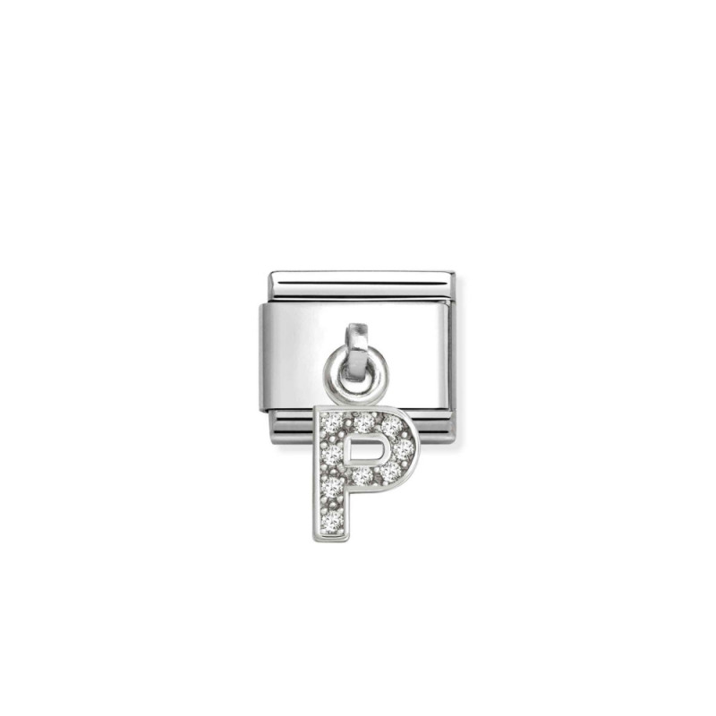 Element link do bransoletki Nomination CHARMS Literka P z cyrkoniami 331818 16 stal i srebro 925