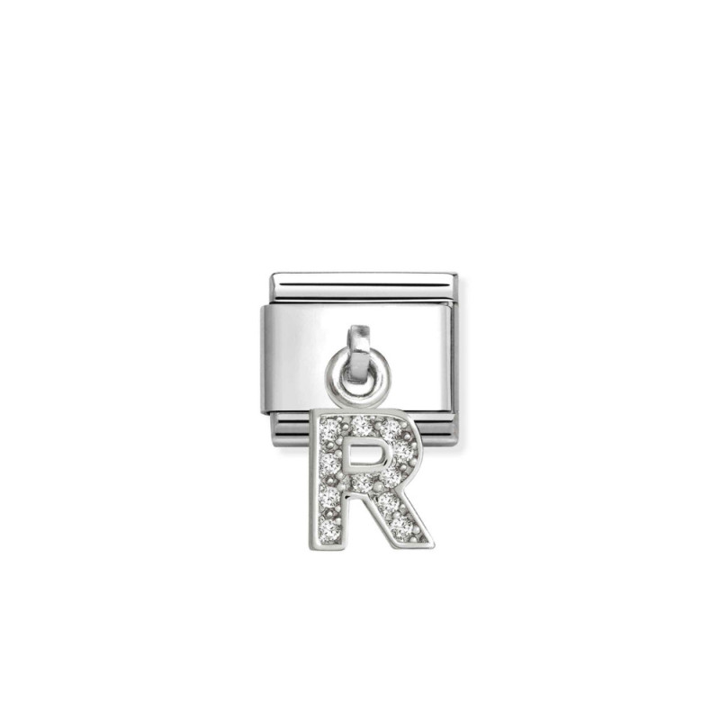Element link do bransoletki Nomination CHARMS Literka R z cyrkoniami 331818 18 stal i srebro 925