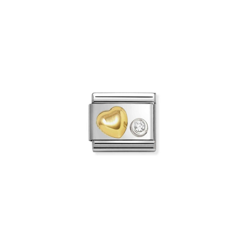 Element link do bransoletki Nomination Serce z białą cyrkonią 630301 02 stal i złoto 18 karat